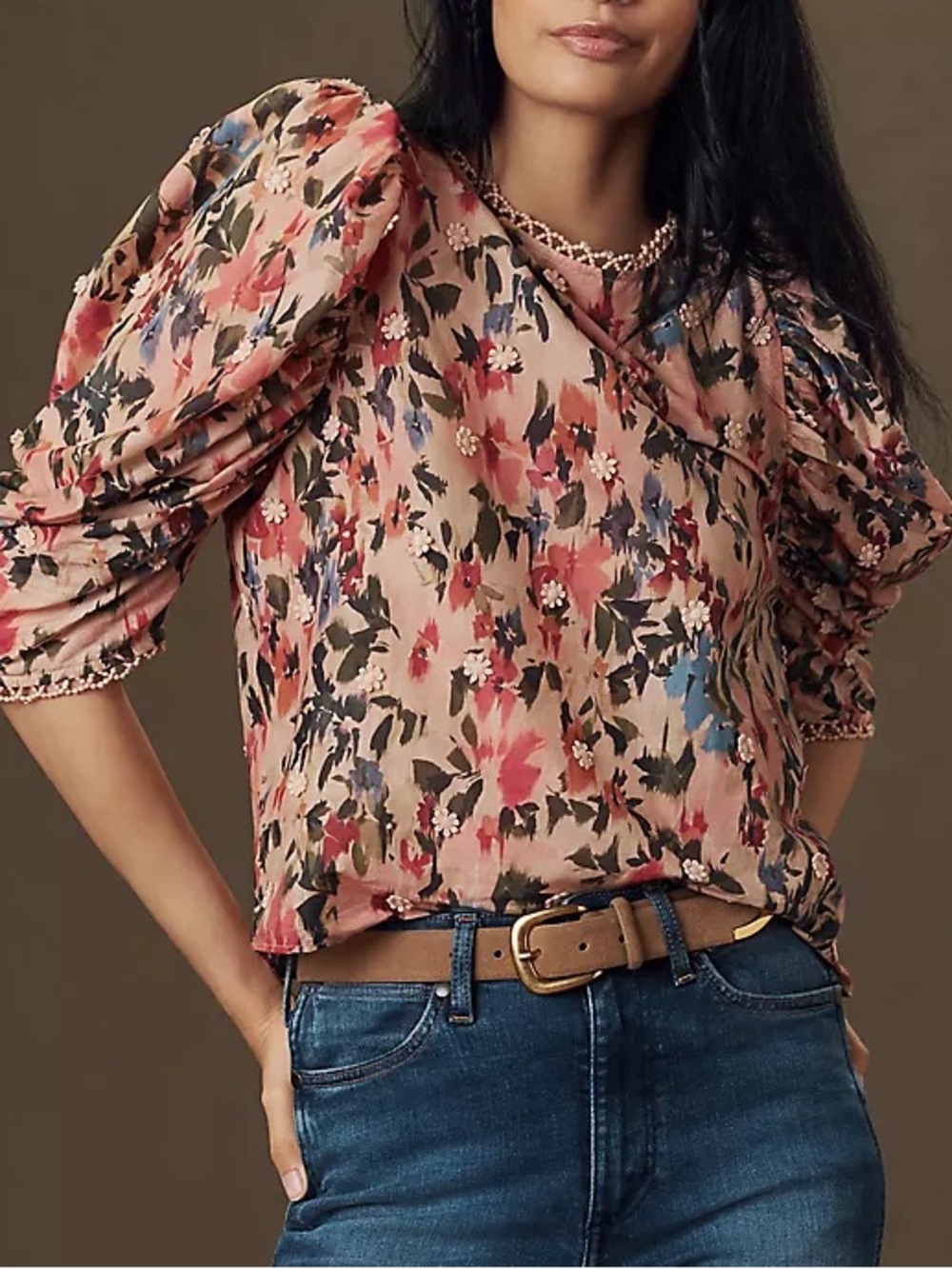 NWT Farm Rio Puff-Sleeve Floral Blouse